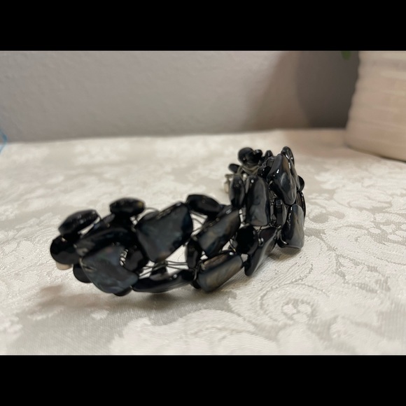 Women’s Metallic Blue Black Magnetic Wired Bracelet Handmade Unique Stones - Picture 9 of 12